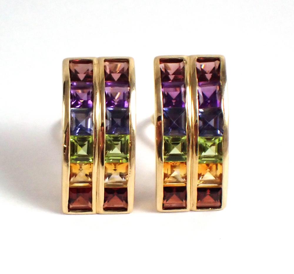PAIR OF MULTI COLOR GEMSTONE AND