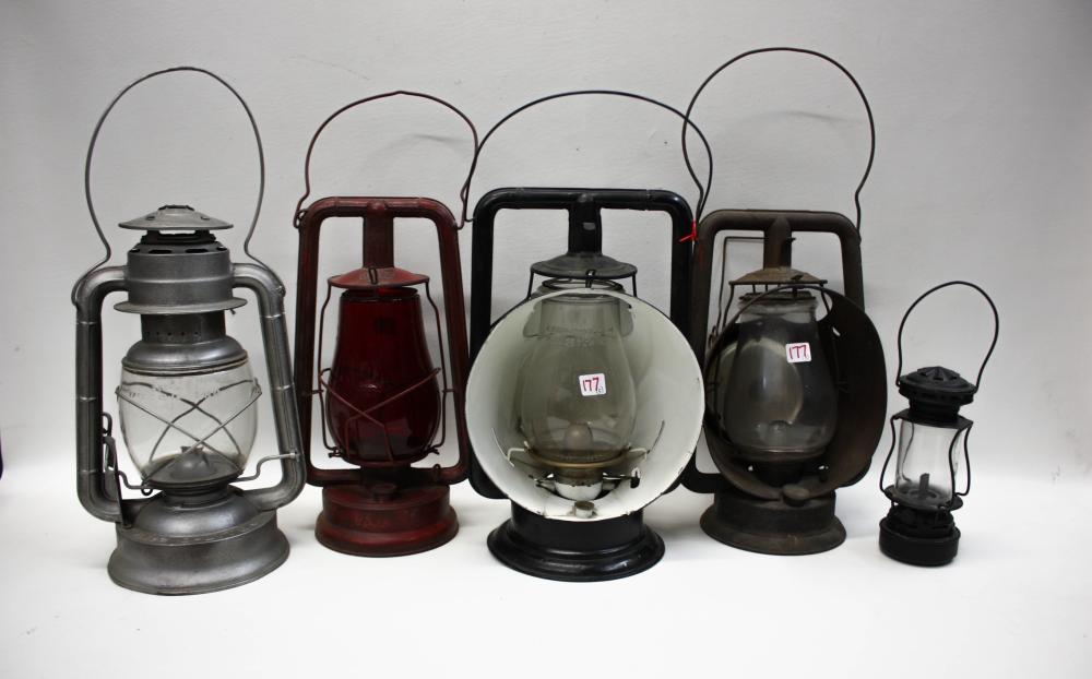 FIVE ANTIQUE HURRICANE LANTERNS  33f724