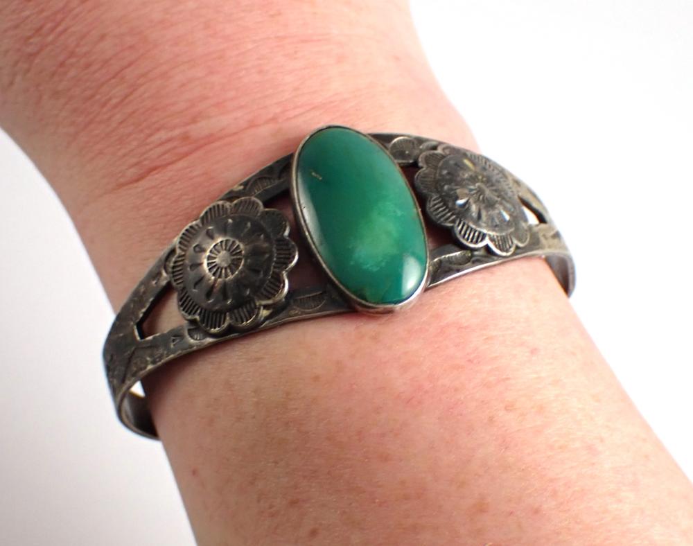 STERLING SILVER AND GREEN TURQUOISE