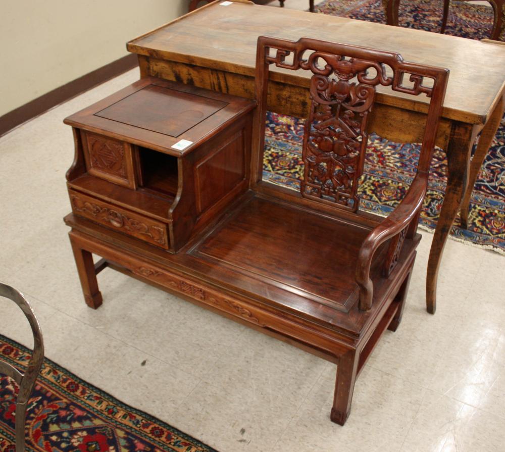 CARVED ROSEWOOD TELEPHONE BENCH,