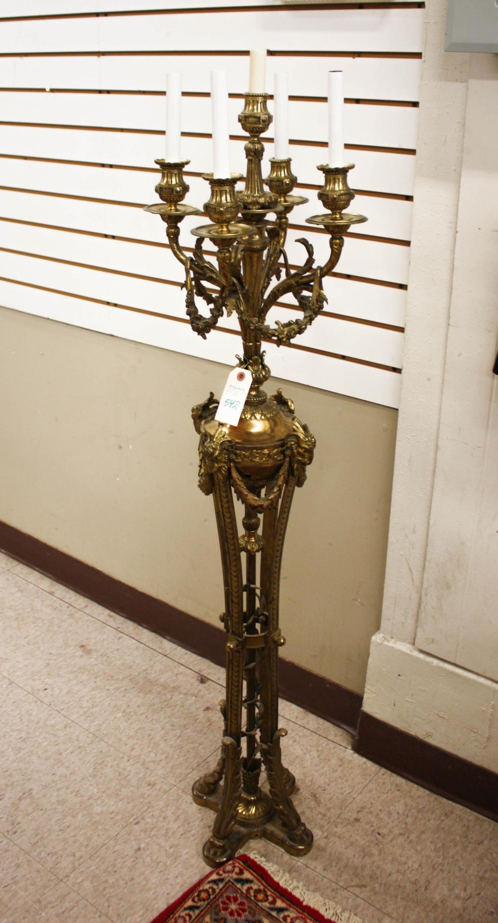 LOUIS XVI STYLE BRASS FLOOR CANDELABRUM  33f813