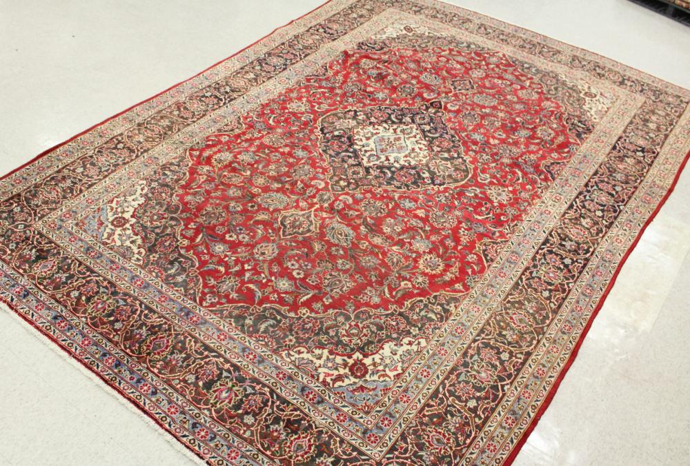 HAND KNOTTED PERSIAN MASHAD CARPET,