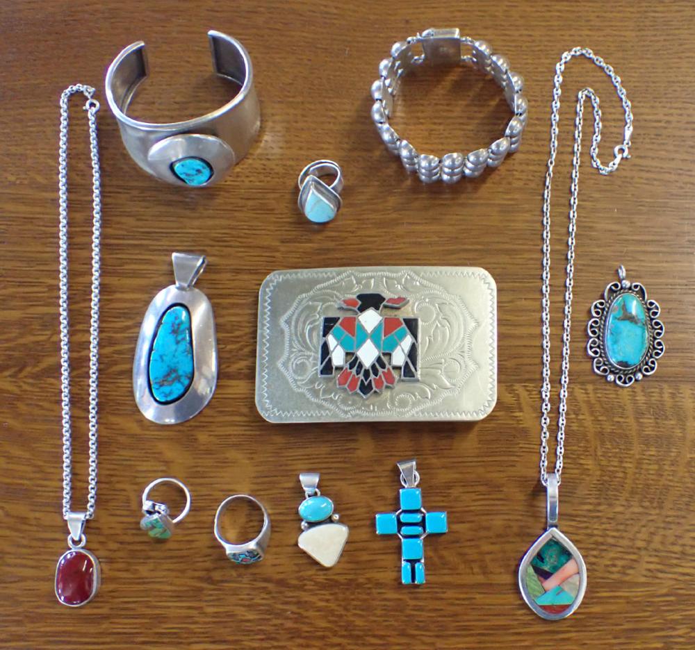 NATIVE AMERICAN AND MEXICAN SILVER JEWELRY