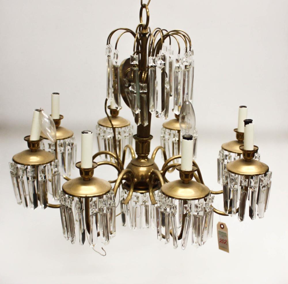 BRASS AND CRYSTAL CHANDELIEREIGHT