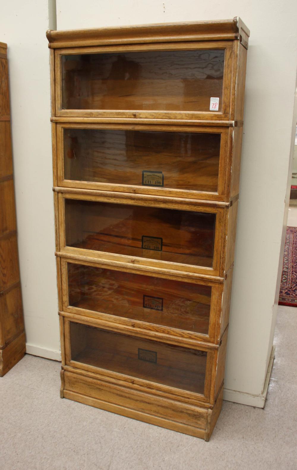 FIVE-SECTION STACKING OAK BOOKCASE,