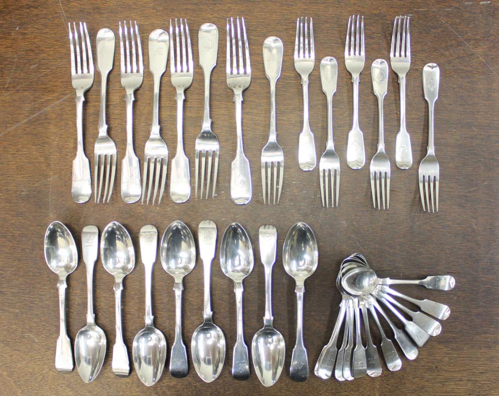 THIRTY-FIVE ASSORTED SILVER FLATWARE: