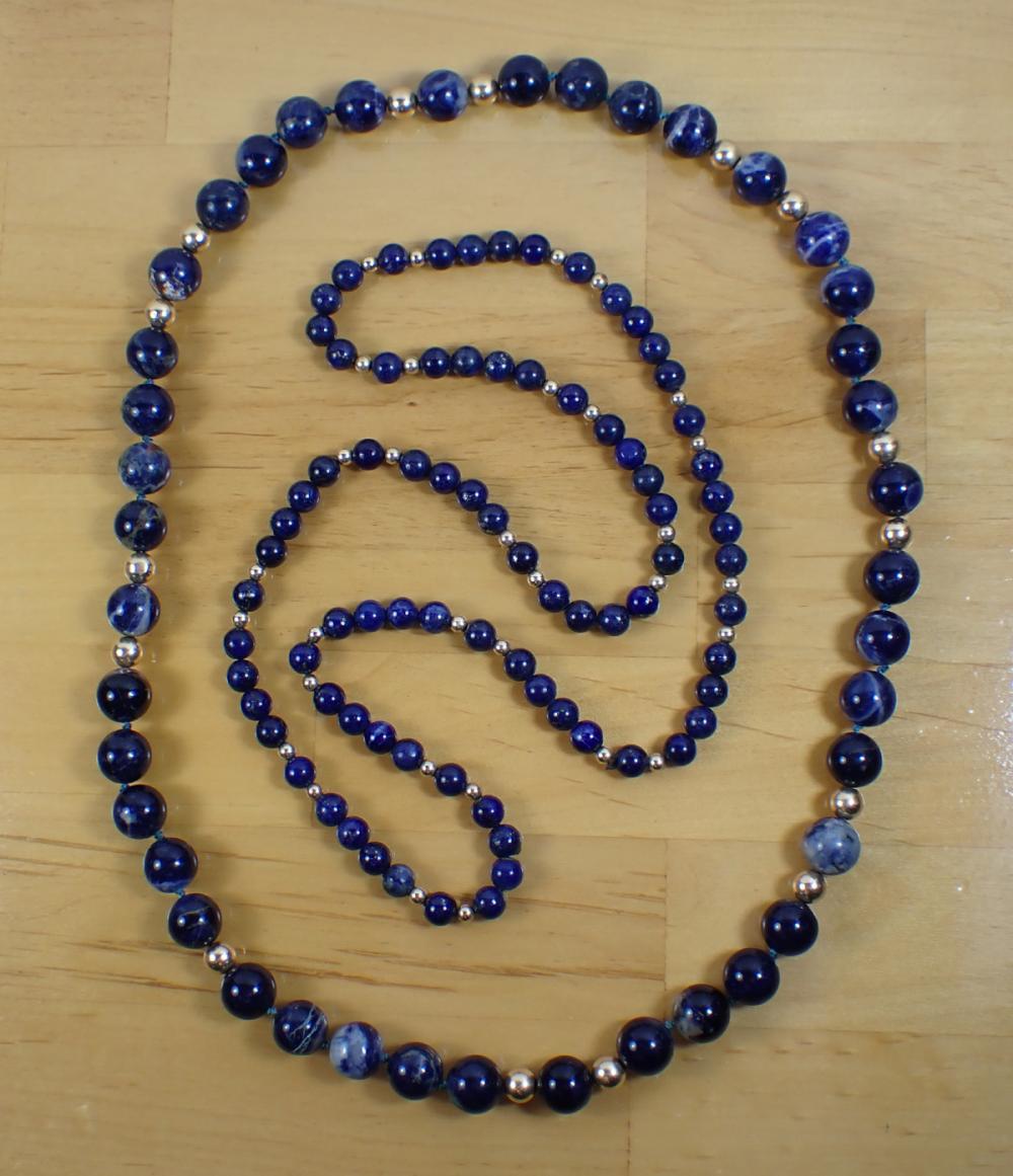 TWO LAPIS AND SODALITE BEAD NECKLACES  33faa9