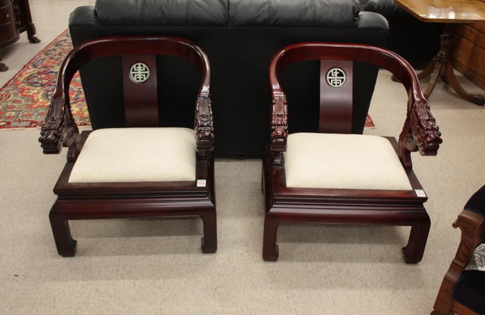 PAIR OF CHINESE DRAGON ARMCHAIRS, LATE