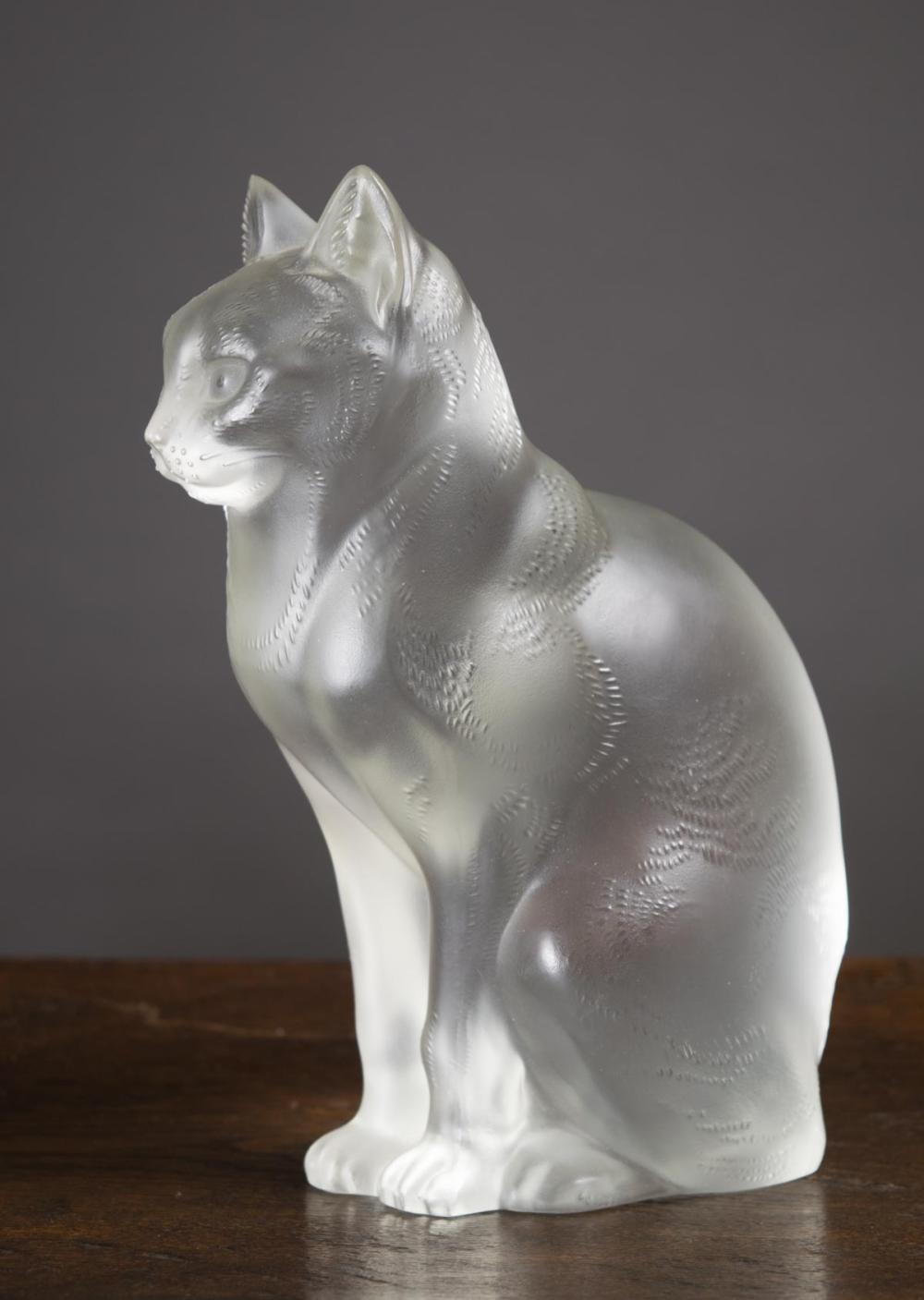 LALIQUE GLASS SCULPTURE, CHAT ASSIS