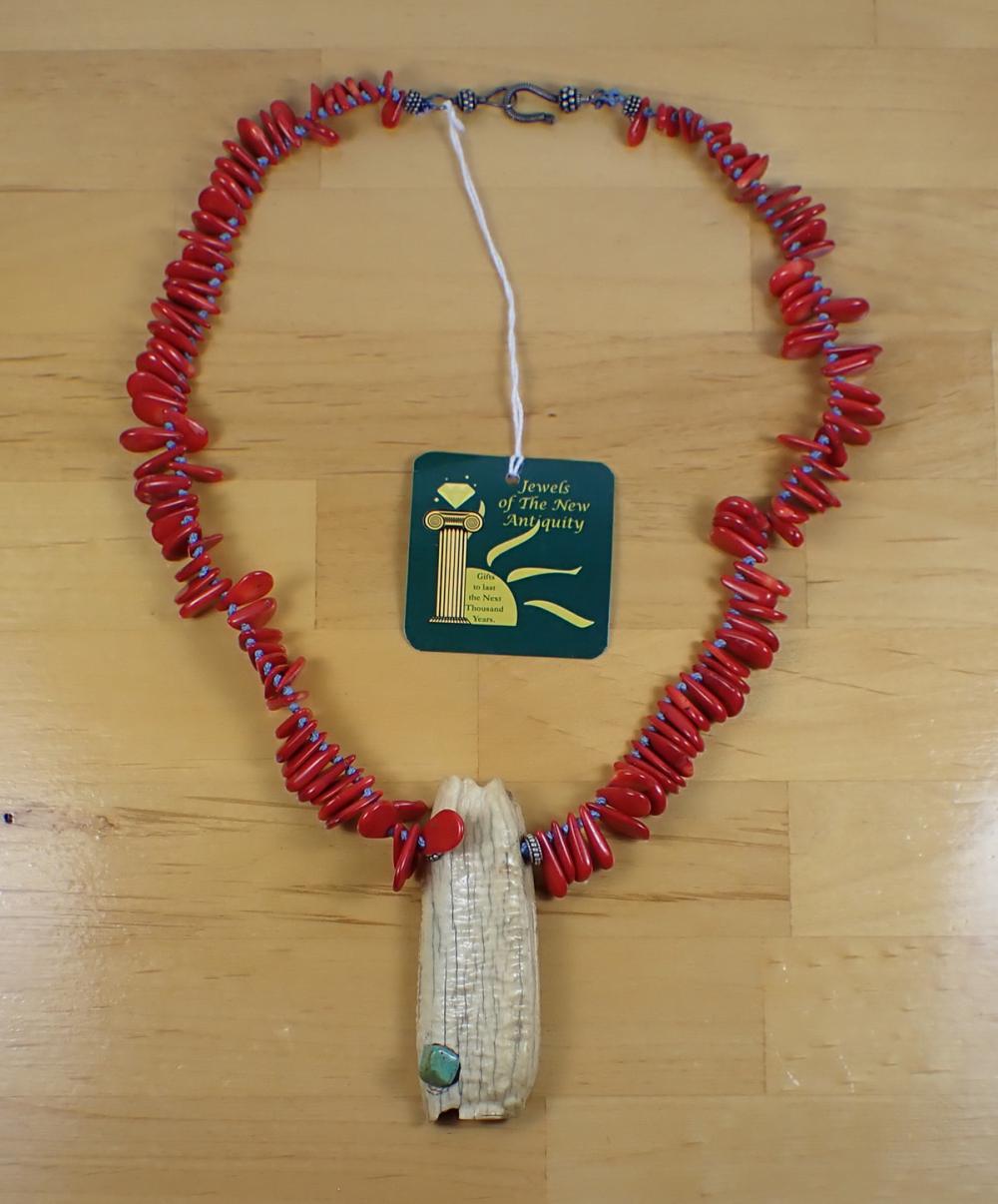 CORAL, BONE AND TURQUOISE NECKLACE,