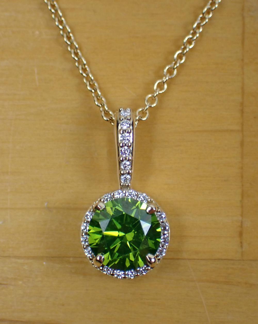 FANCY GREEN DIAMOND PENDANT NECKLACE,