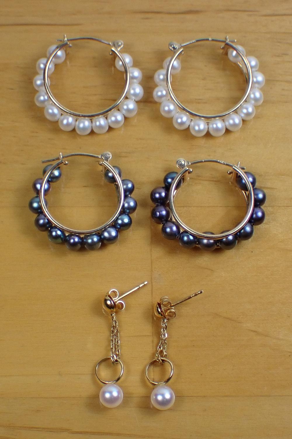 THREE PAIRS OF PEARL AND YELLOW 33fb82