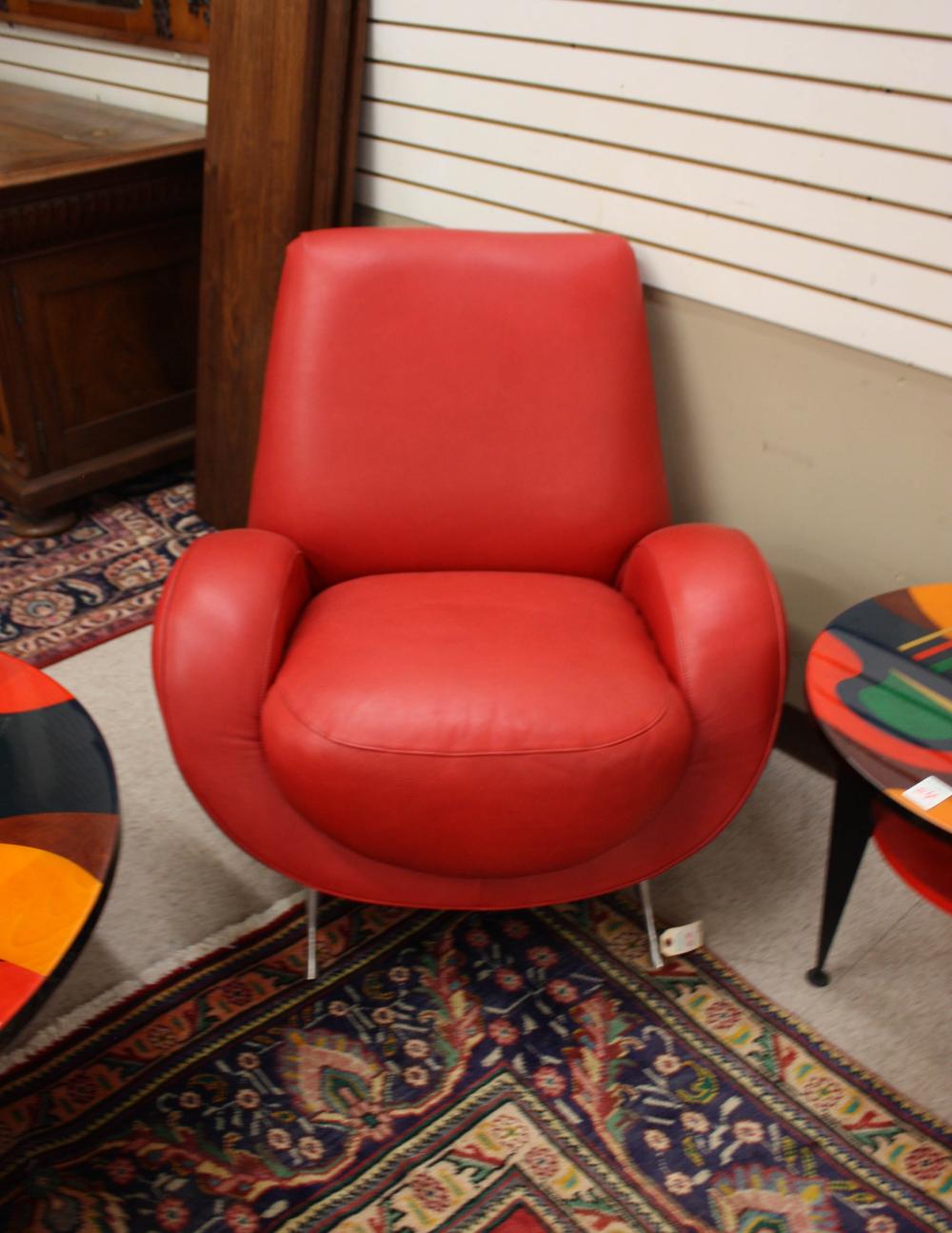 MODERN RED LEATHER STUDIO ARMCHAIRMODERN