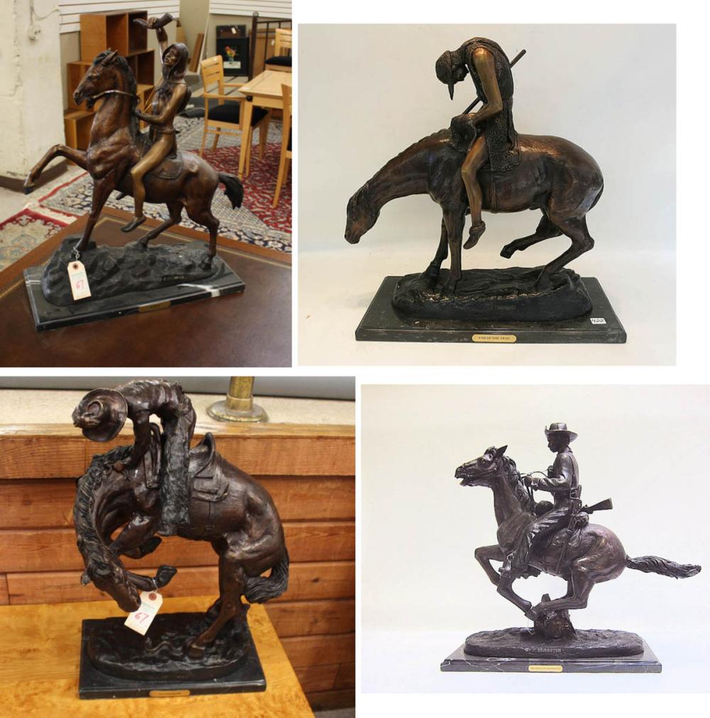 FOUR WESTERN HORSE AND RIDER BRONZE 33fbd9