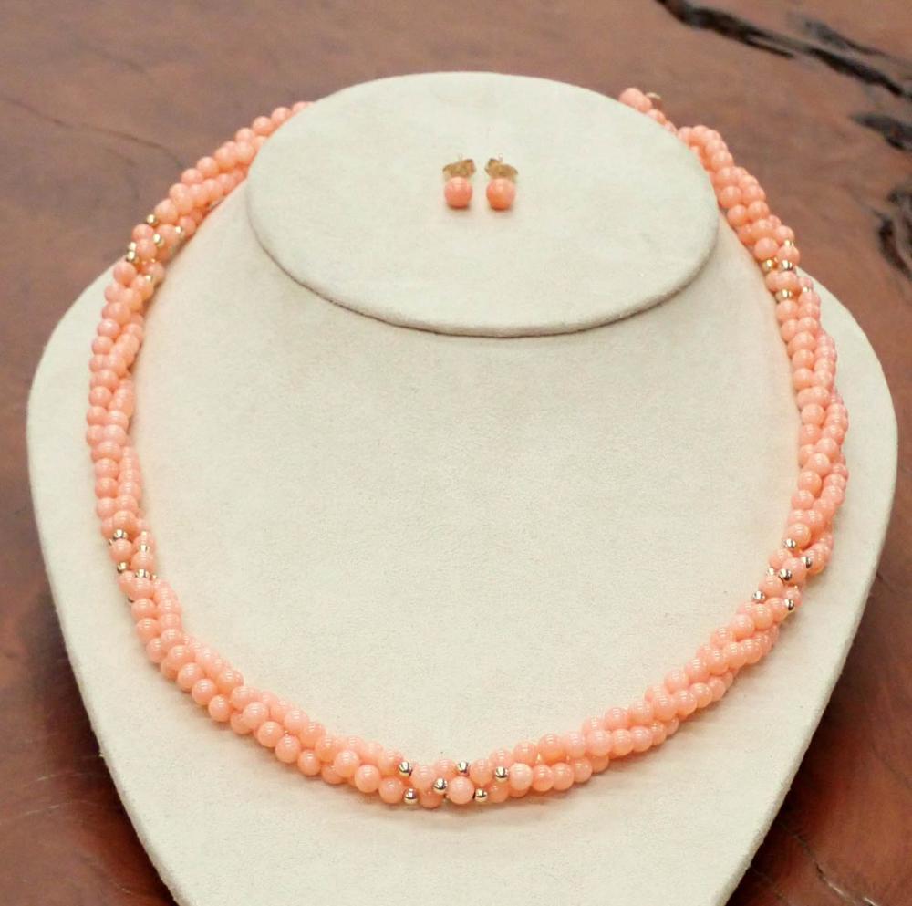 CORAL AND GOLD NECKLACE AND EAR 33fd0f