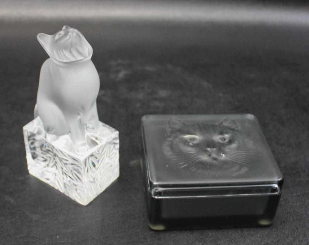 TWO LALIQUE GLASS CAT ITEMSTWO 33fd11