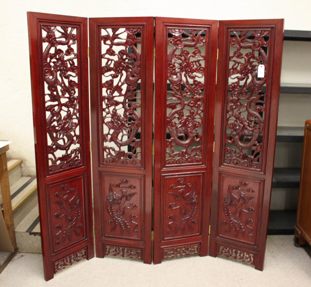 FOUR-PANEL CARVED ROSEWOOD FLOOR