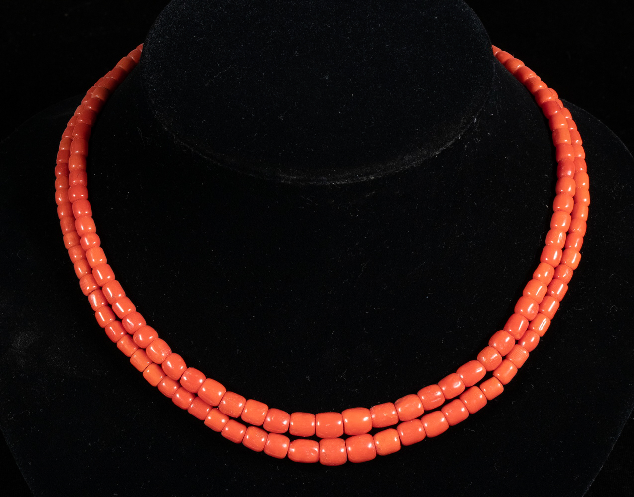 CHINESE CORAL BEAD NECKLACE Double
