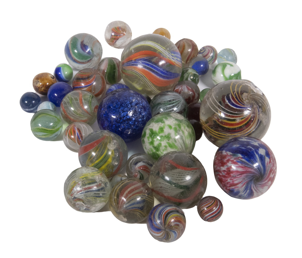 GROUP OF (44) ANTIQUE SWIRL GLASS