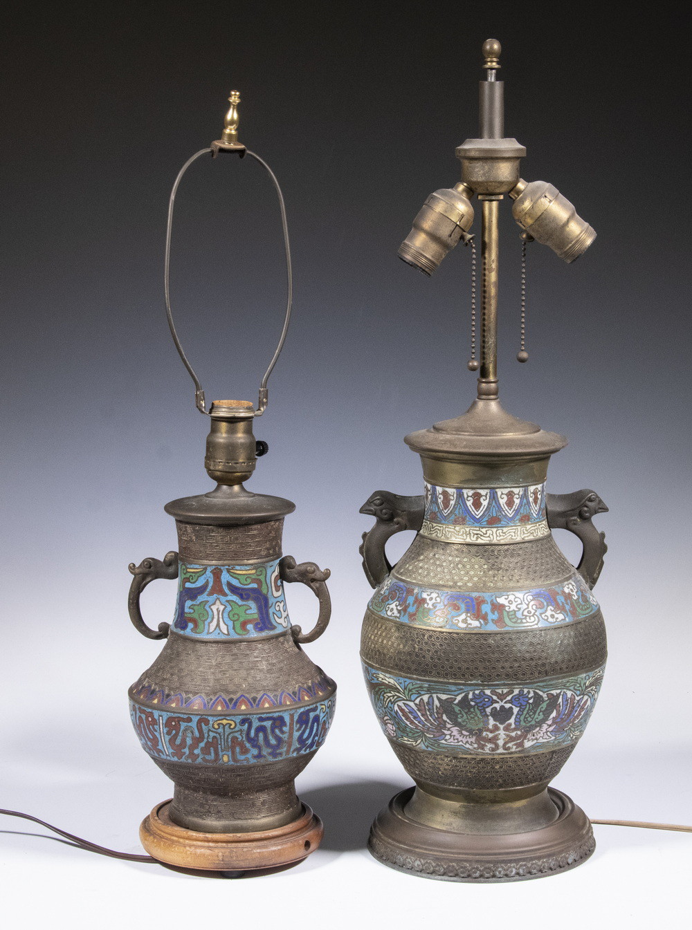 CHINESE CHAMPLEVE VASES, WIRED