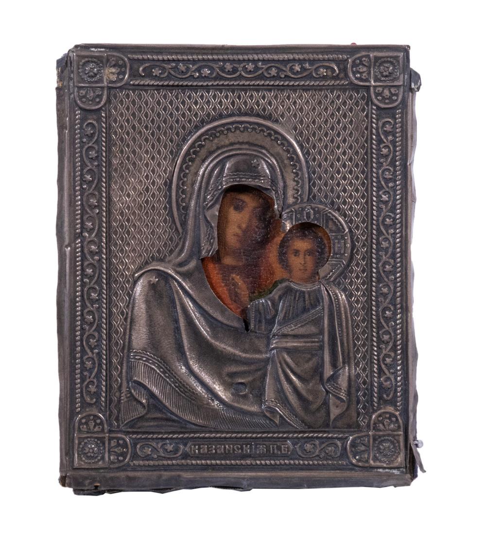 RUSSIAN ICON WITH SILVER OKLAD