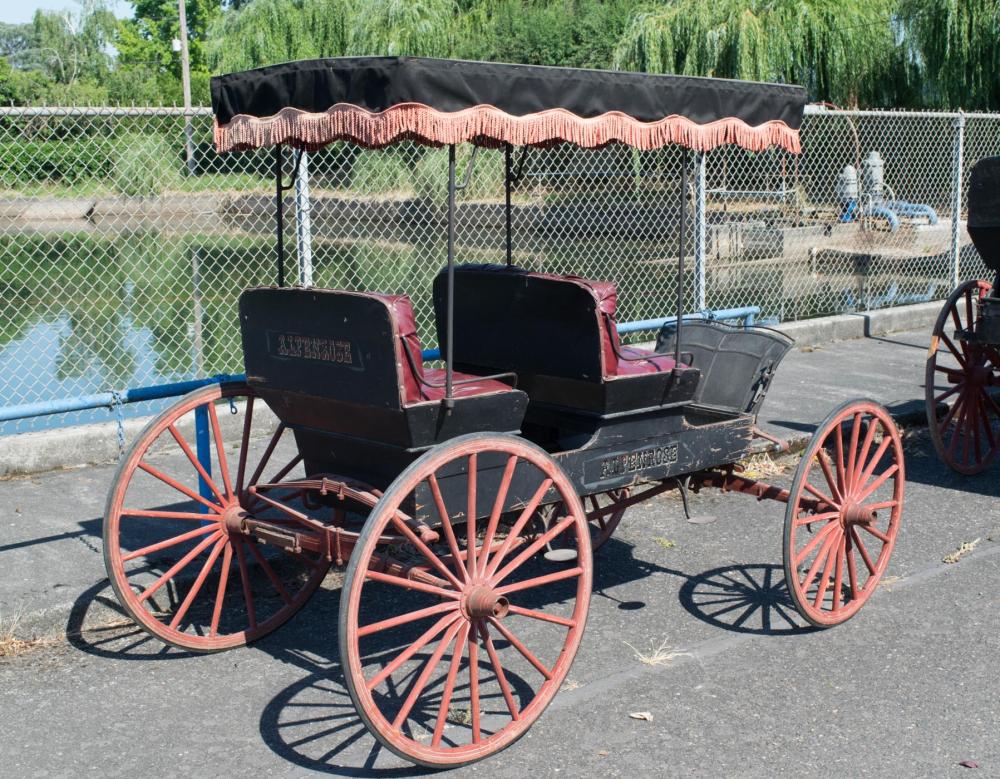 ANTIQUE TWO-SEAT SURREY WITH FRINGED
