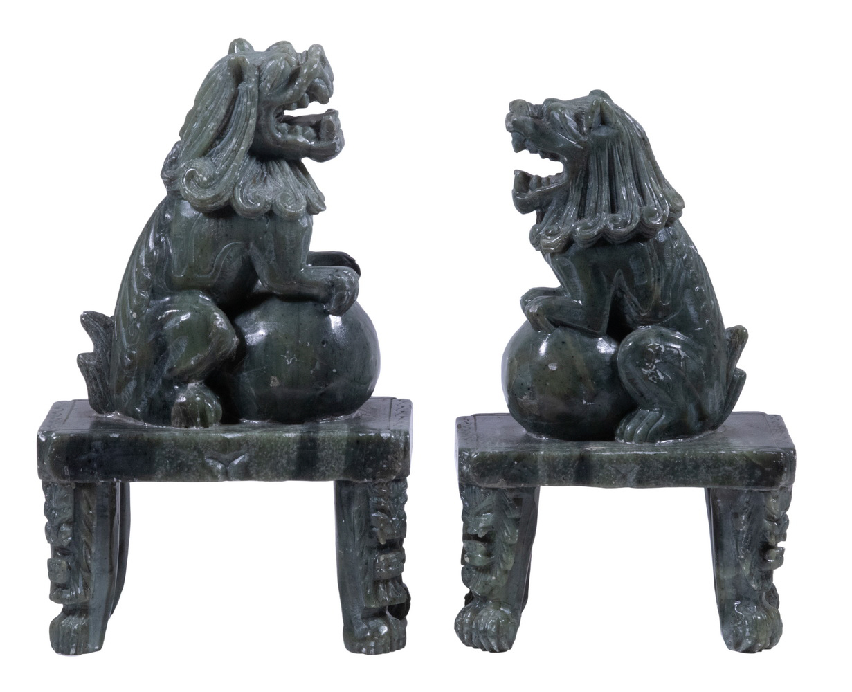 PAIR OF CHINESE JADE FOO DOGS Depicted