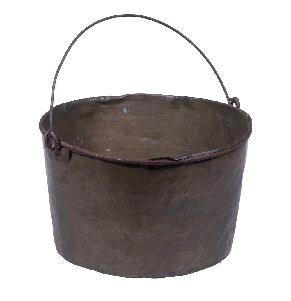 LARGE BRASS BUCKET 19th c Round 33febb