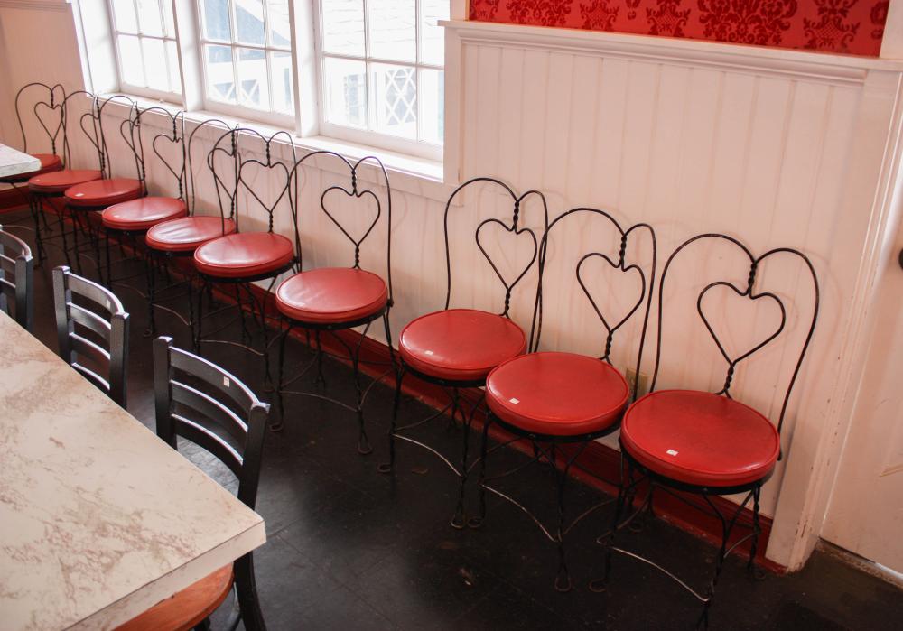 SET OF EIGHT ICE CREAM PARLOR CHAIRSSET