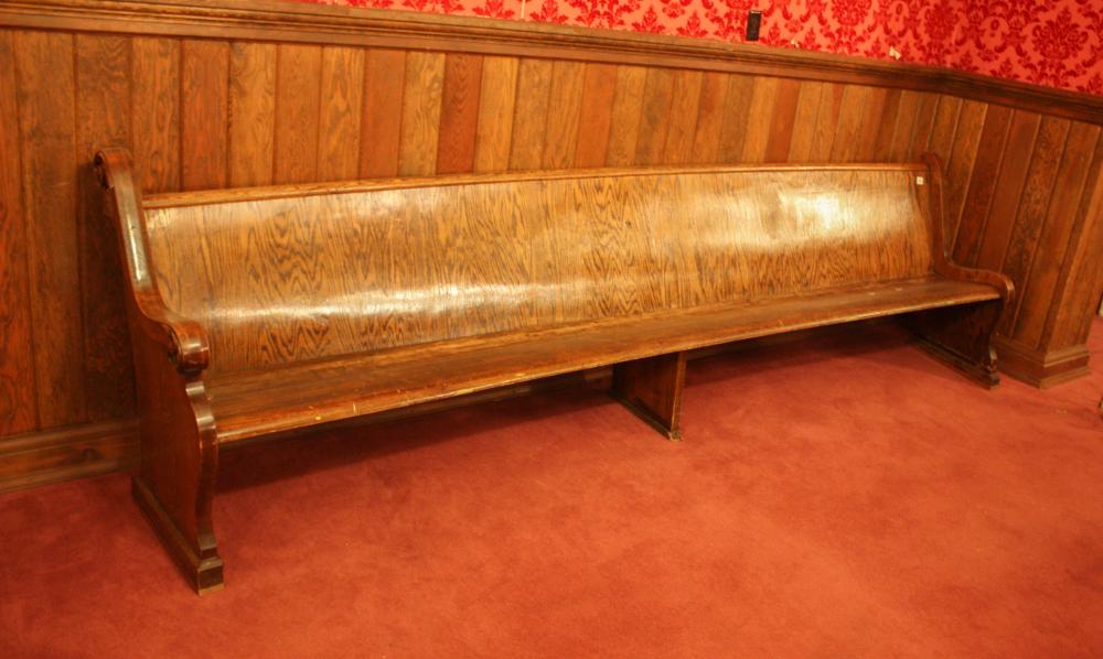 AN OAK CHURCH BENCHAN OAK CHURCH BENCH,