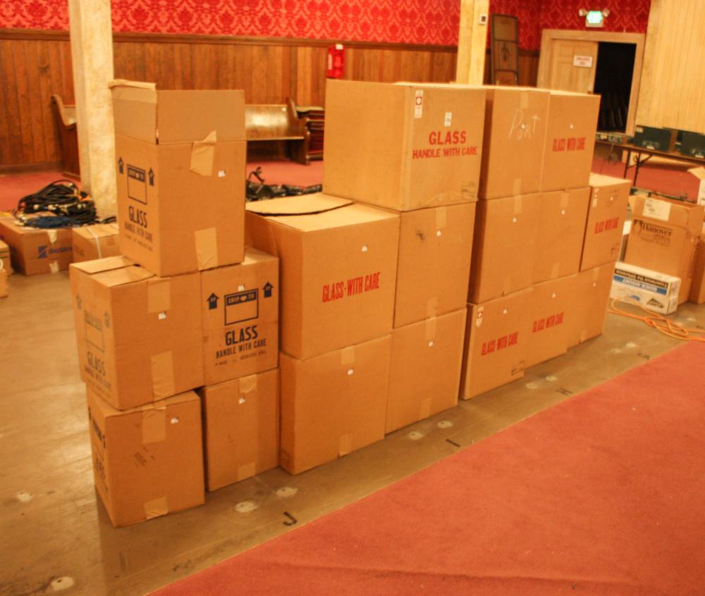 EIGHTEEN BOXES OF GLASS LIGHTSHADES