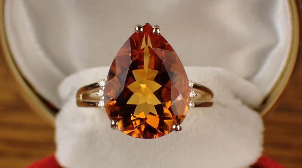 CITRINE, DIAMOND AND GOLD RINGCITRINE,