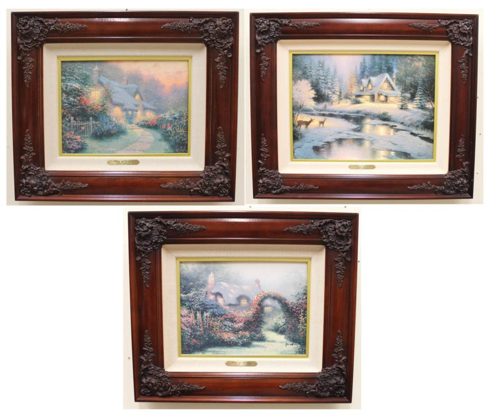 THOMAS KINKADE THREE EMBELISHED PRINTS