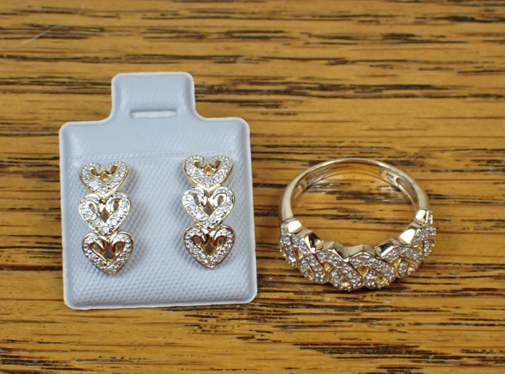 DIAMOND AND GOLD RING AND EARRING