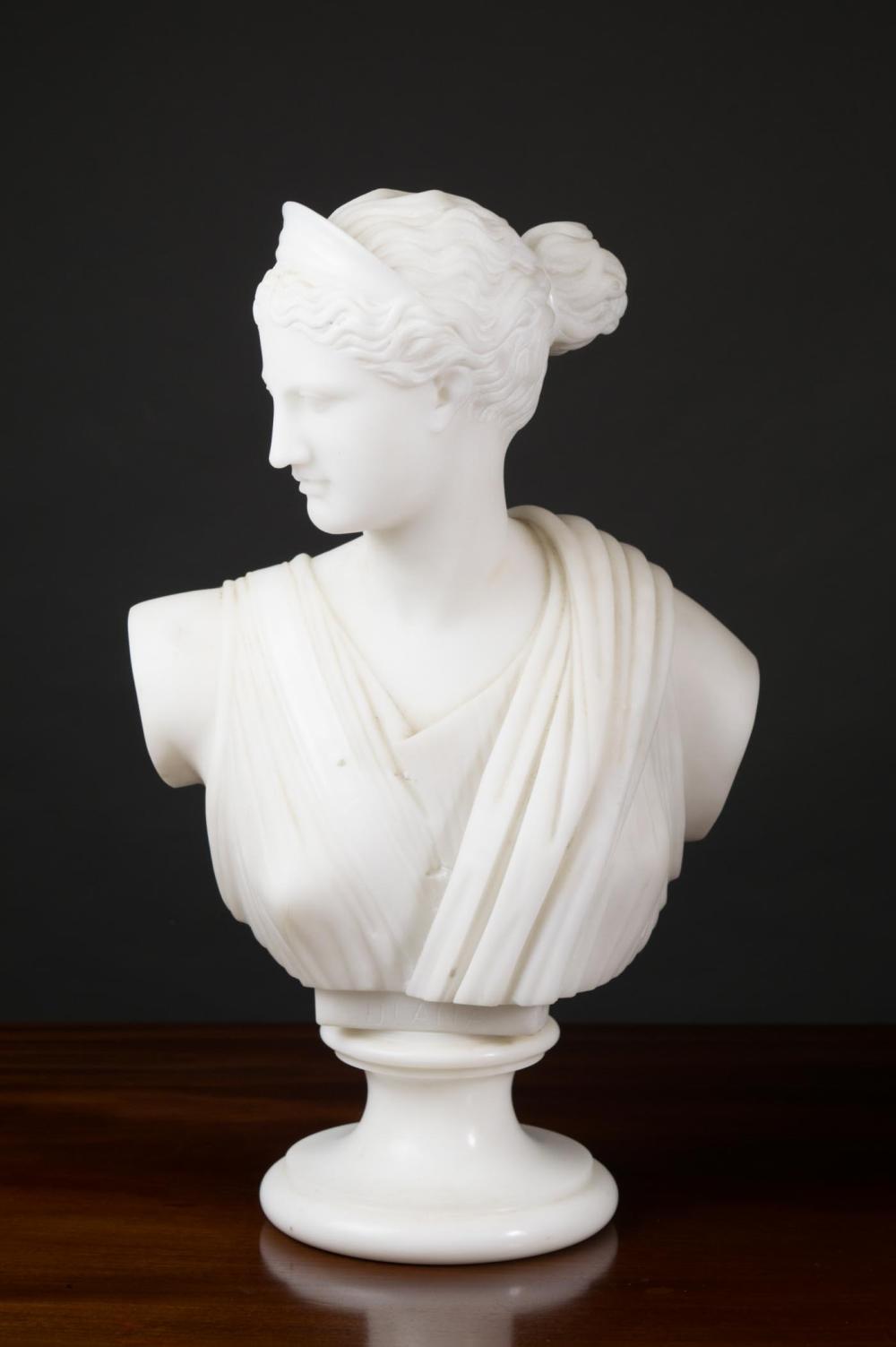 CARVED MARBLE BUST OF DIANACARVED