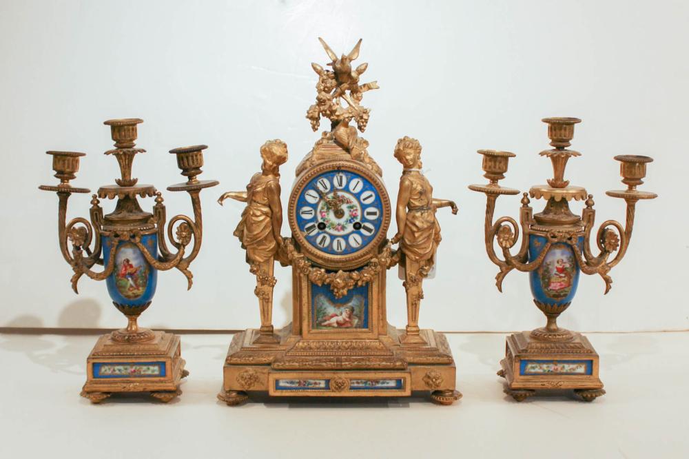 THREE-PIECE PORCELAIN AND GILT-BRONZE