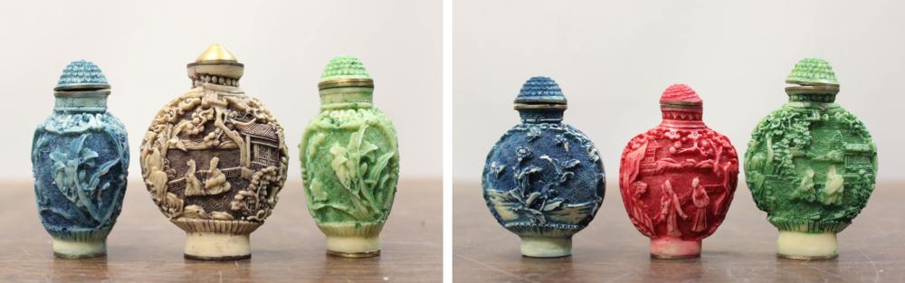 SIX CARVED SNUFF BOTTLESSIX CARVED