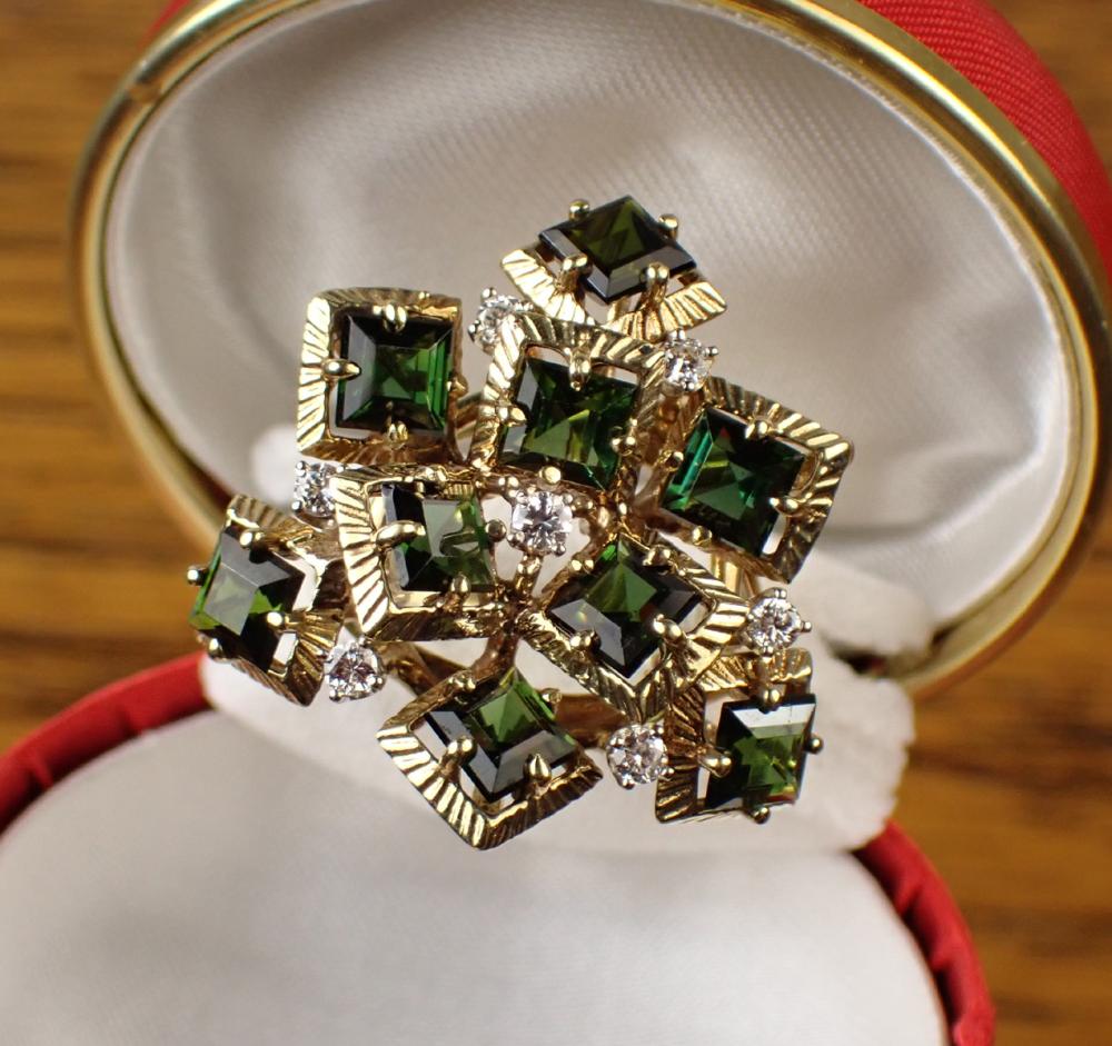 GREEN TOURMALINE DIAMOND AND GOLD 3400f6