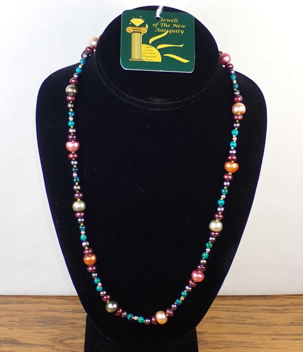 PEARL, CHRYSOCOLLA AND GOLD NECKLACEPEARL,