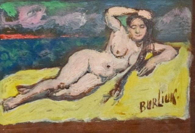 DAVID BURLIUK OIL ON WOOD NUDEDavid