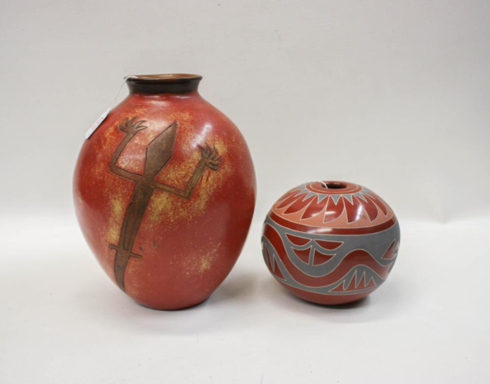 TWO REDWARE POTTERY VESSELSTWO