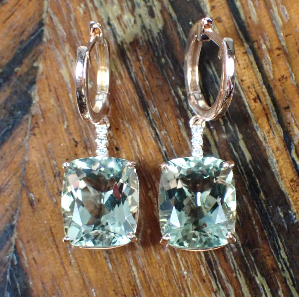 PAIR OF PRASIOLITE AND DIAMOND