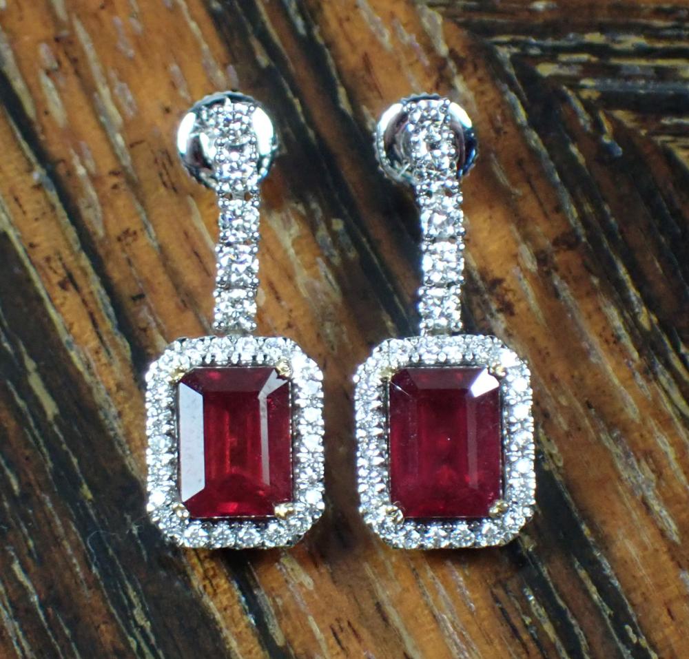 PAIR OF RUBY AND DIAMOND DANGLE