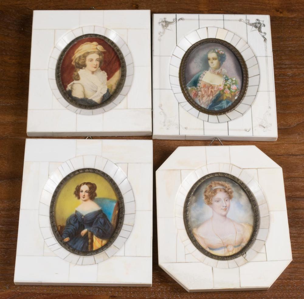 FOUR HAND PAINTED MINIATURE PORTRAITS