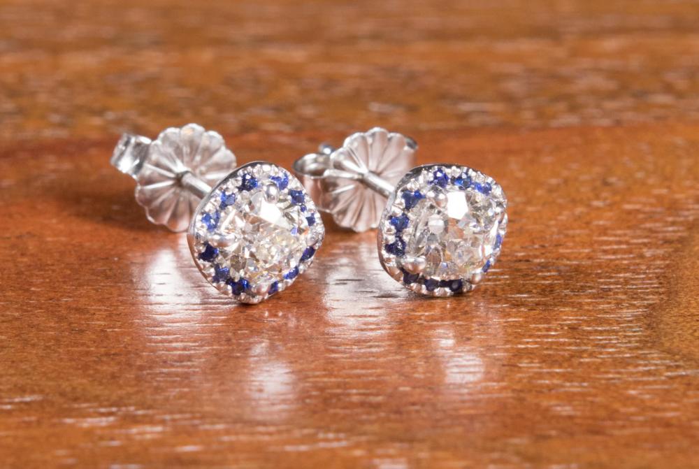 PAIR OF DIAMOND AND SAPPHIRE EAR 3402df