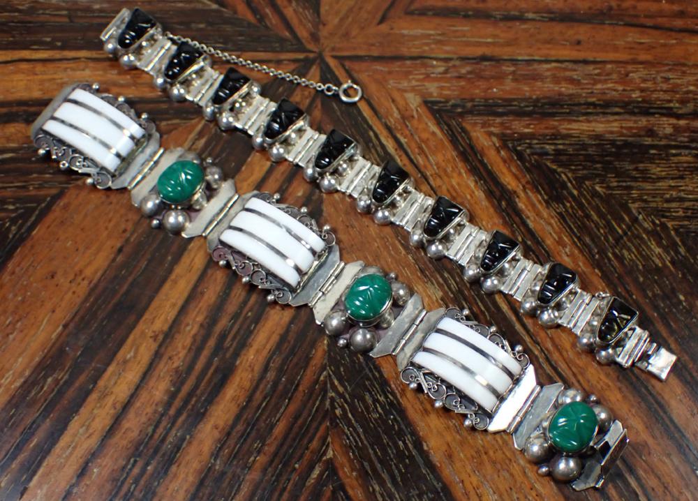 TWO VINTAGE MEXICO STERLING SILVER BRACELETSTWO