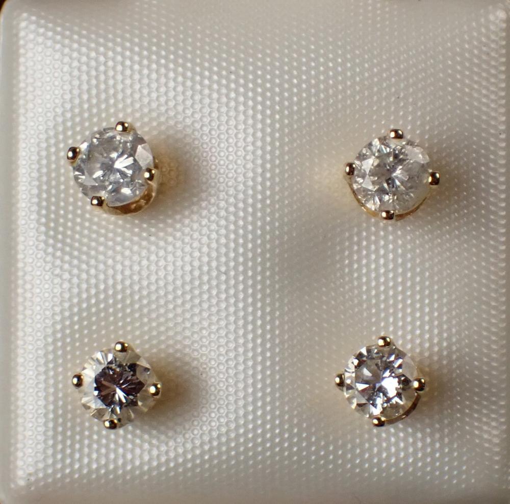 TWO PAIRS OF DIAMOND AND GOLD EAR