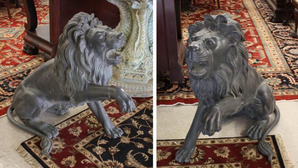 A LARGE PAIR OF BRONZE GUARDIAN LIONSA