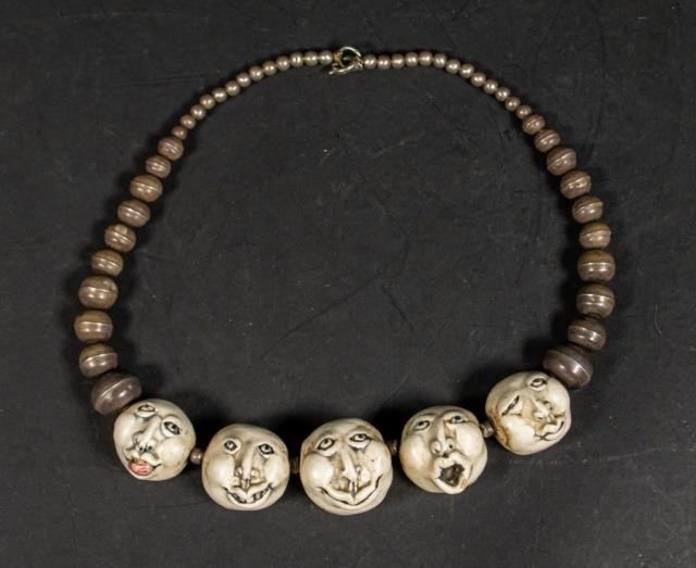 SILVER CLAY BEAD FACE NECKLACESilver 340364