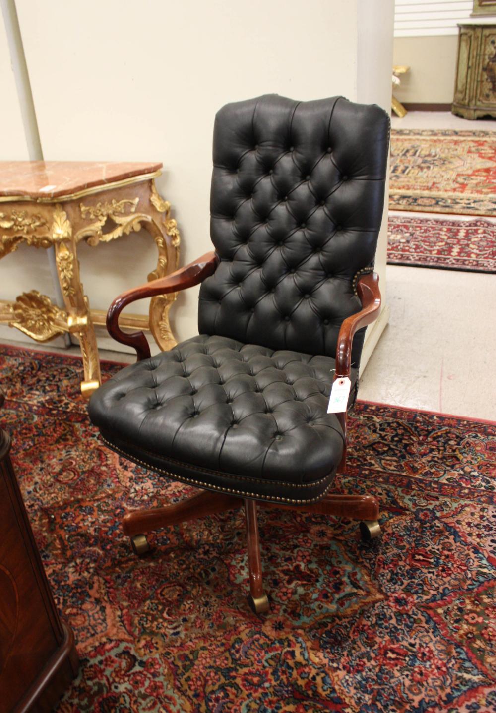 LEATHER UPHOLSTERED MAHOGANY DESK